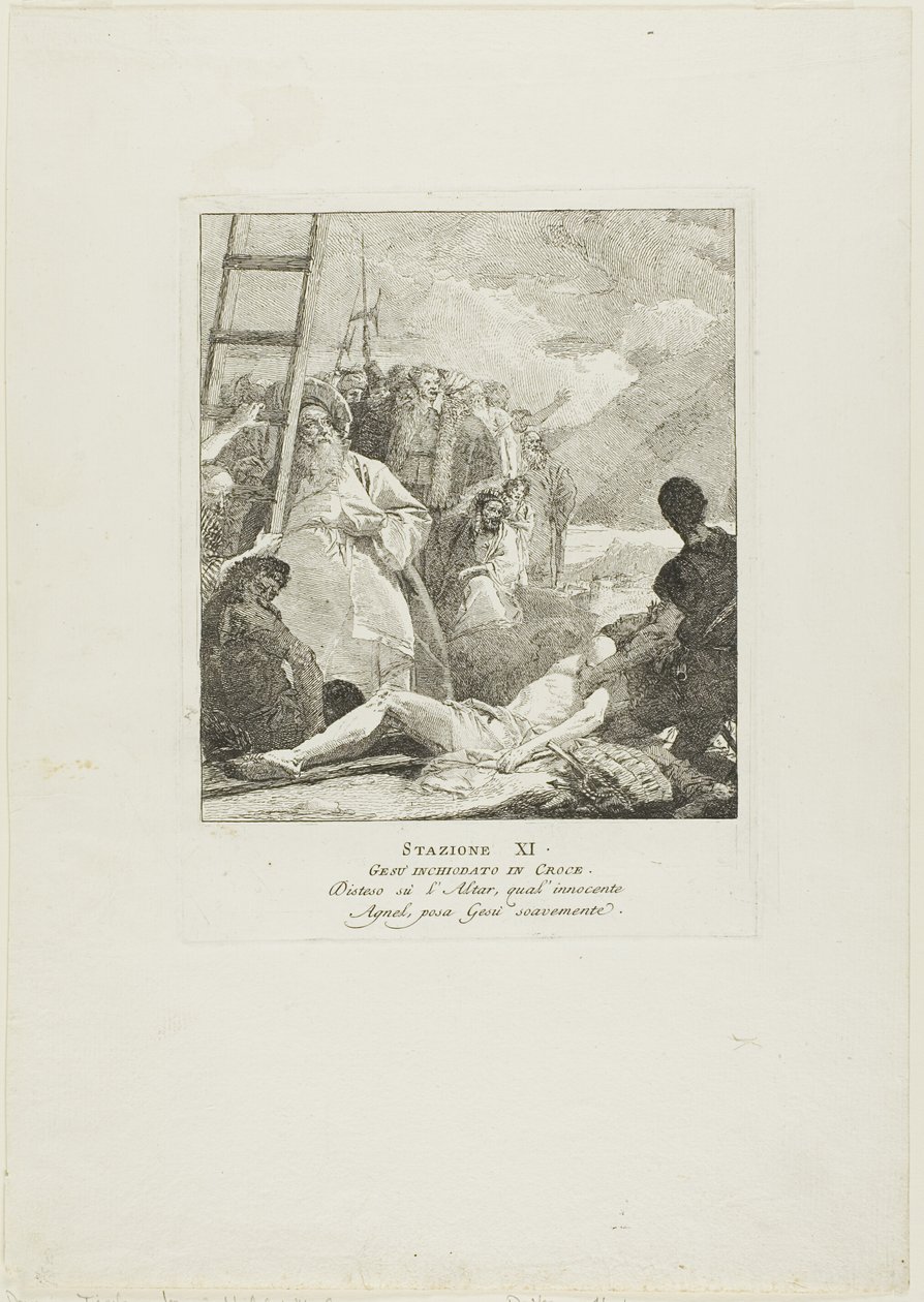 Chrystus przybity do krzyża, płyta jedenasta z Drogi Krzyżowej autorstwa Giovanni Domenico Tiepolo