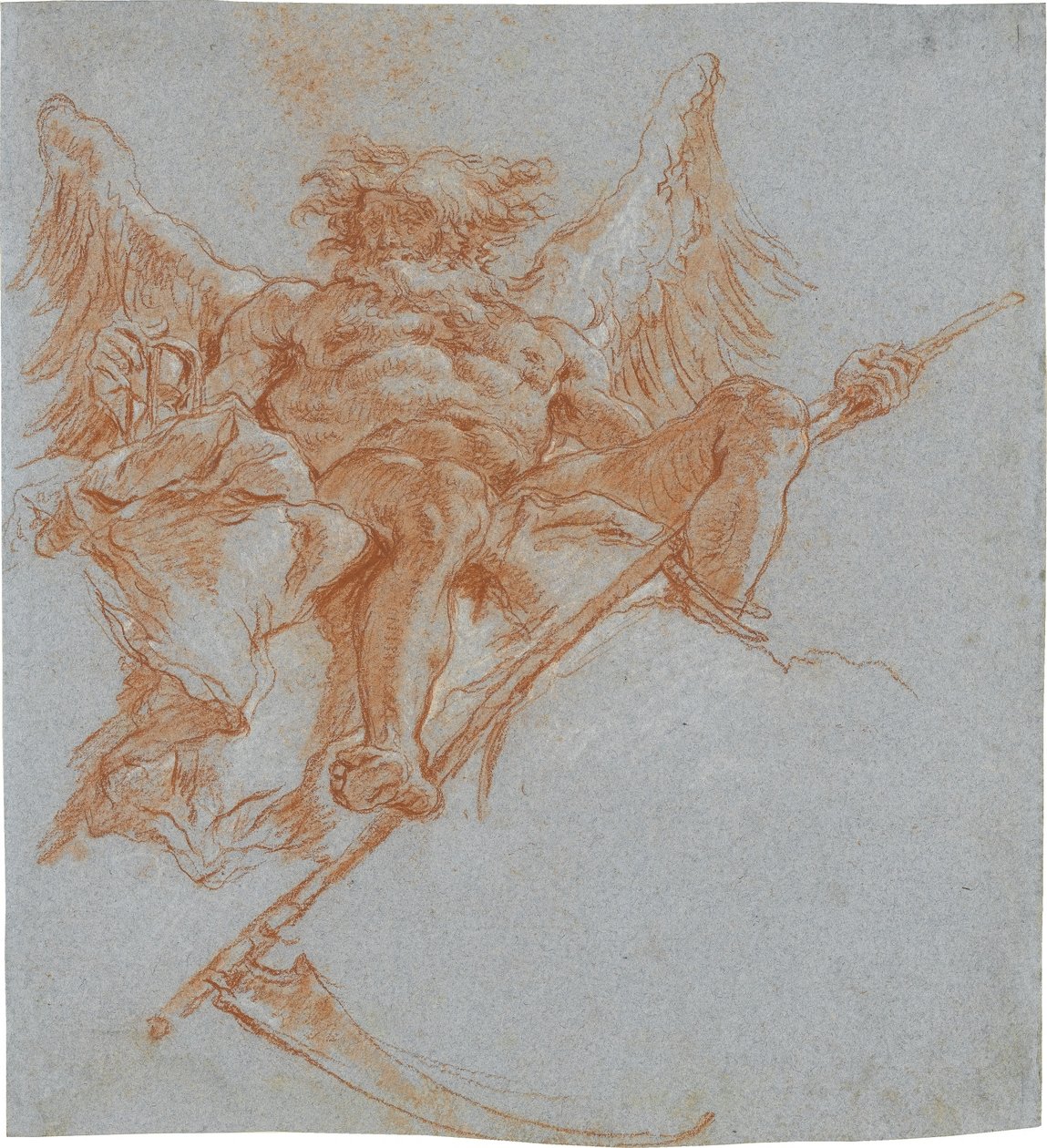 Chronos na chmurach; verso: studium draperii autorstwa Giovanni Domenico Tiepolo
