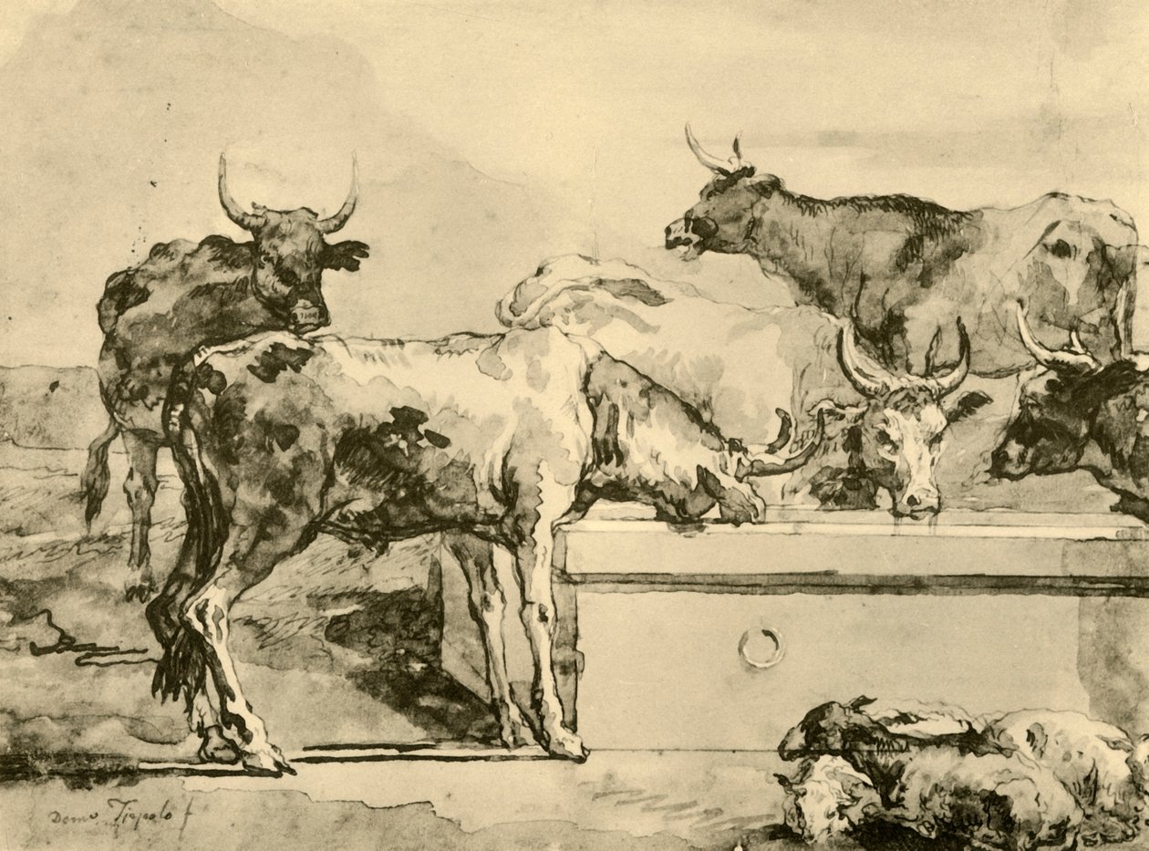 Podlewanie krów, poł. XVIII w., 1928 r. autorstwa Giovanni Domenico Tiepolo