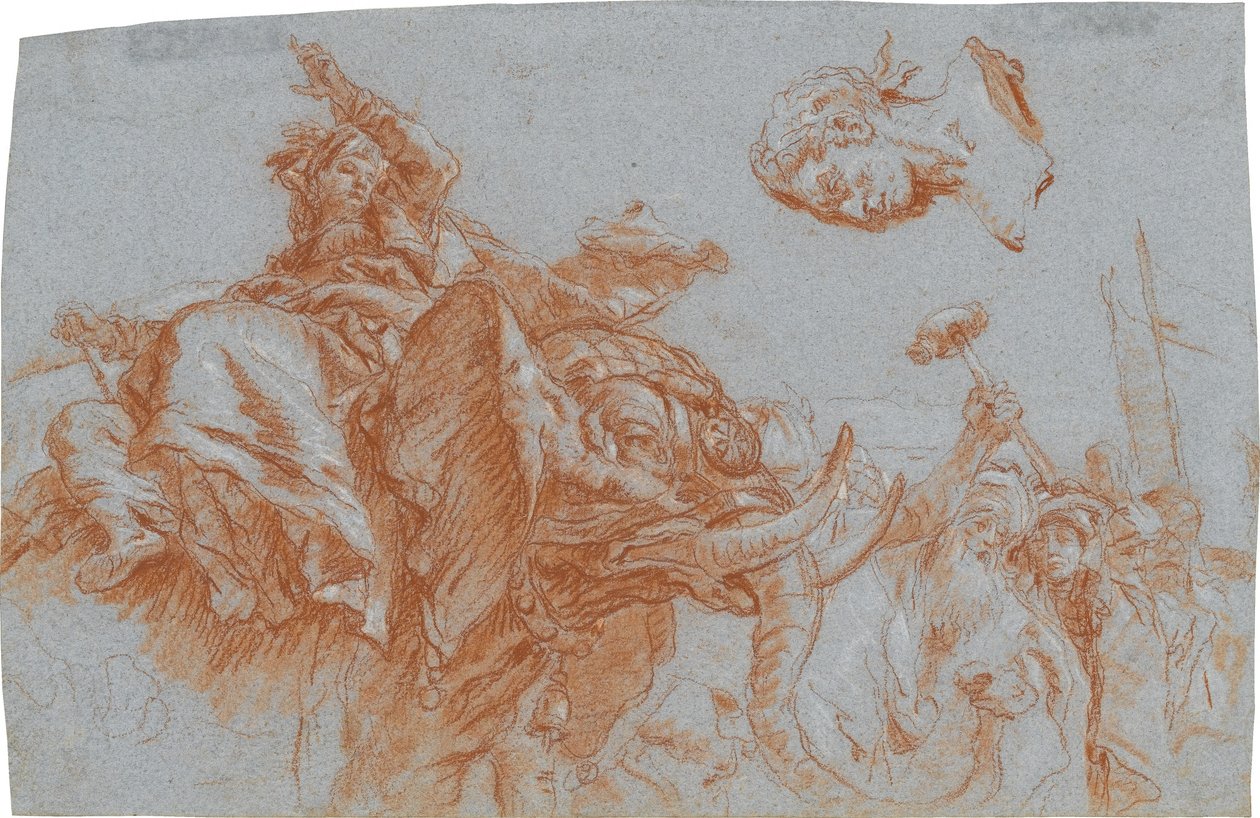 Figur der Asia, römischer Imperator; verso: Skizze des Flussgottes Nil autorstwa Giovanni Domenico Tiepolo