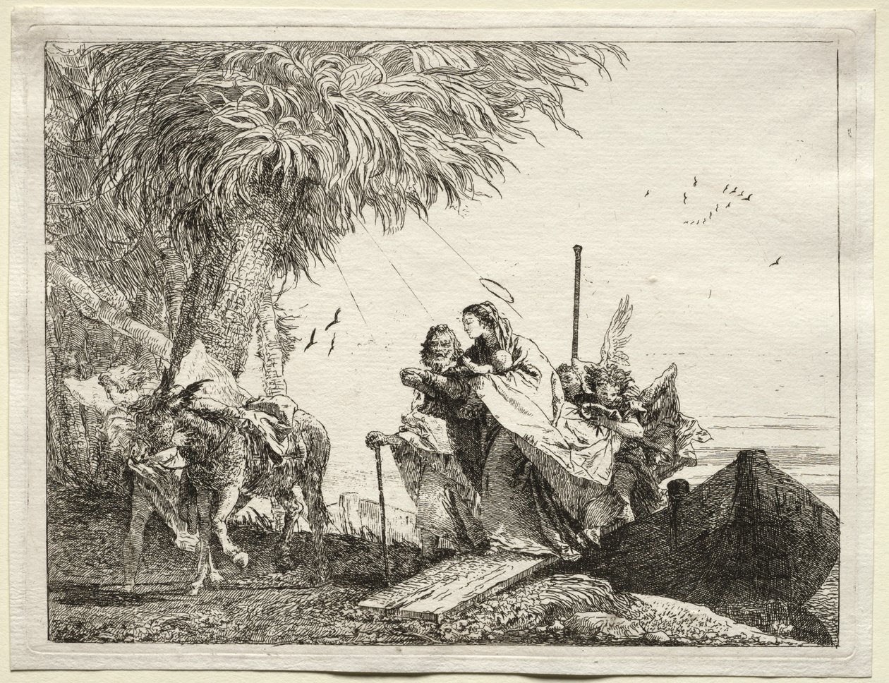 Ucieczka do Egiptu: Święta Rodzina, wysiadanie autorstwa Giovanni Domenico Tiepolo