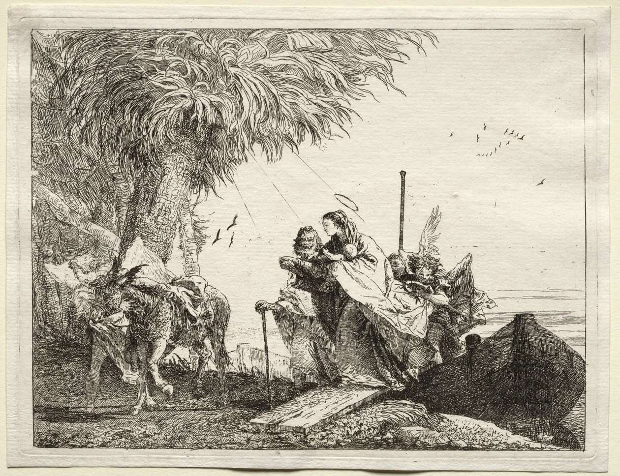 Ucieczka do Egiptu: Święta Rodzina, wysiadanie. autorstwa Giovanni Domenico Tiepolo