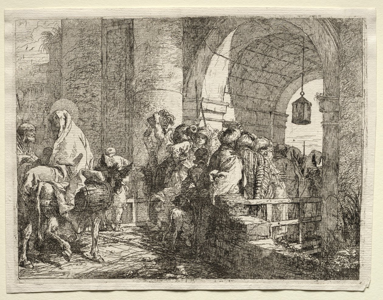 Ucieczka do Egiptu: Święta Rodzina przechodząca pod łukiem. autorstwa Giovanni Domenico Tiepolo