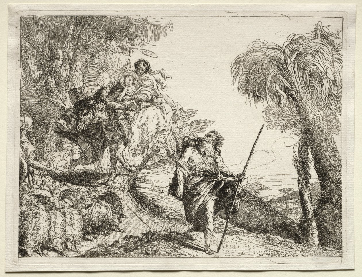 Ucieczka do Egiptu: Święta Rodzina i Stado Owiec autorstwa Giovanni Domenico Tiepolo