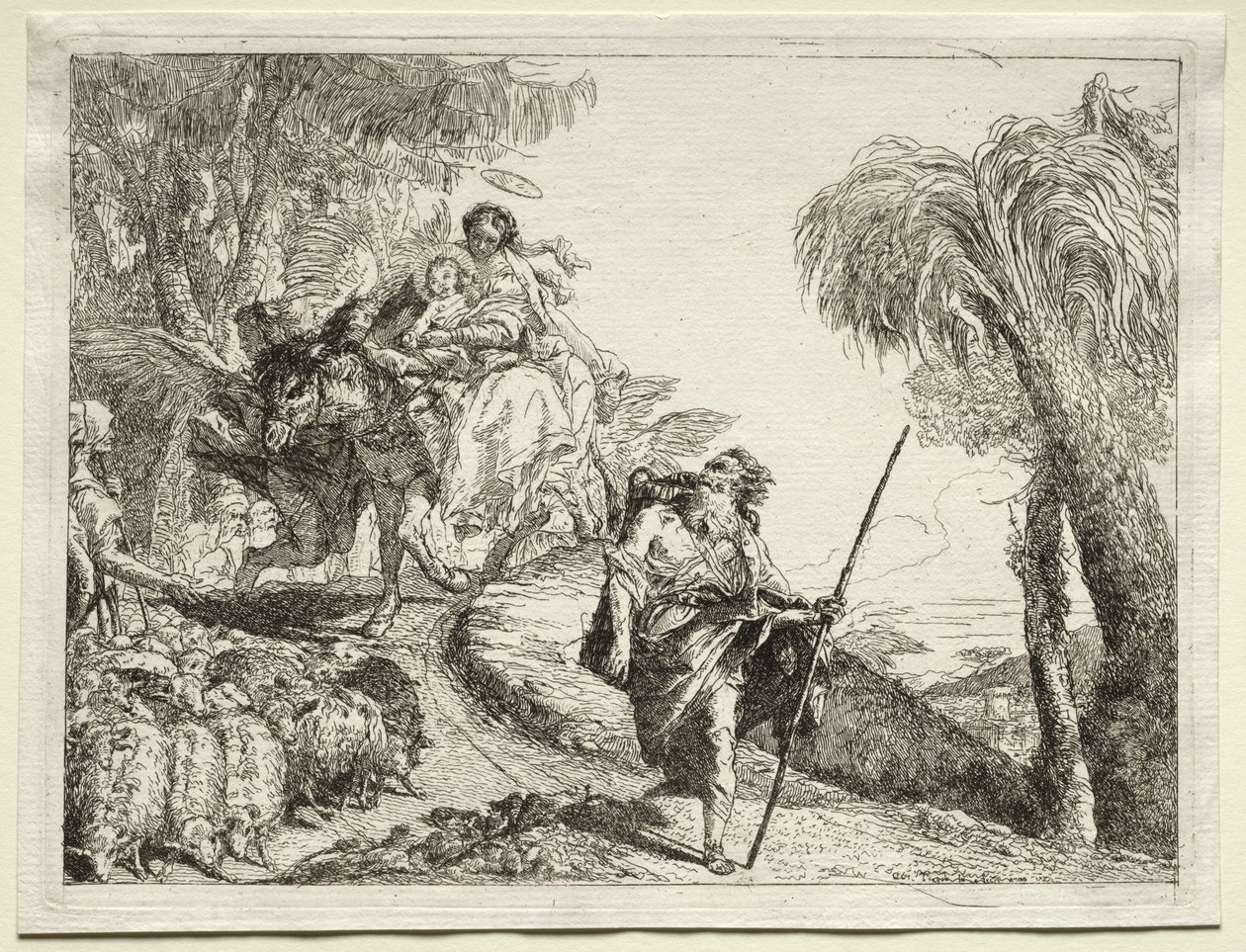 Ucieczka do Egiptu: Święta Rodzina i Stado Owiec. autorstwa Giovanni Domenico Tiepolo