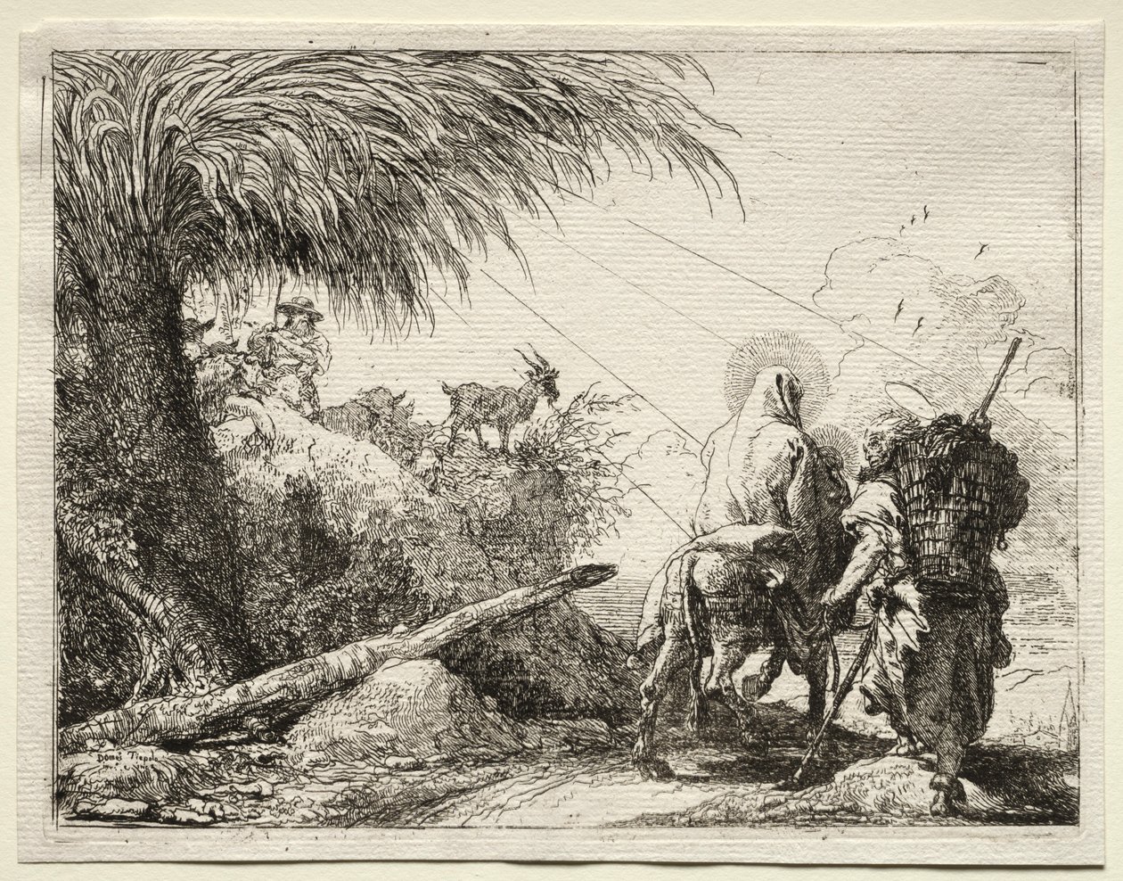 Ucieczka do Egiptu: Święta Rodzina i Palma. autorstwa Giovanni Domenico Tiepolo