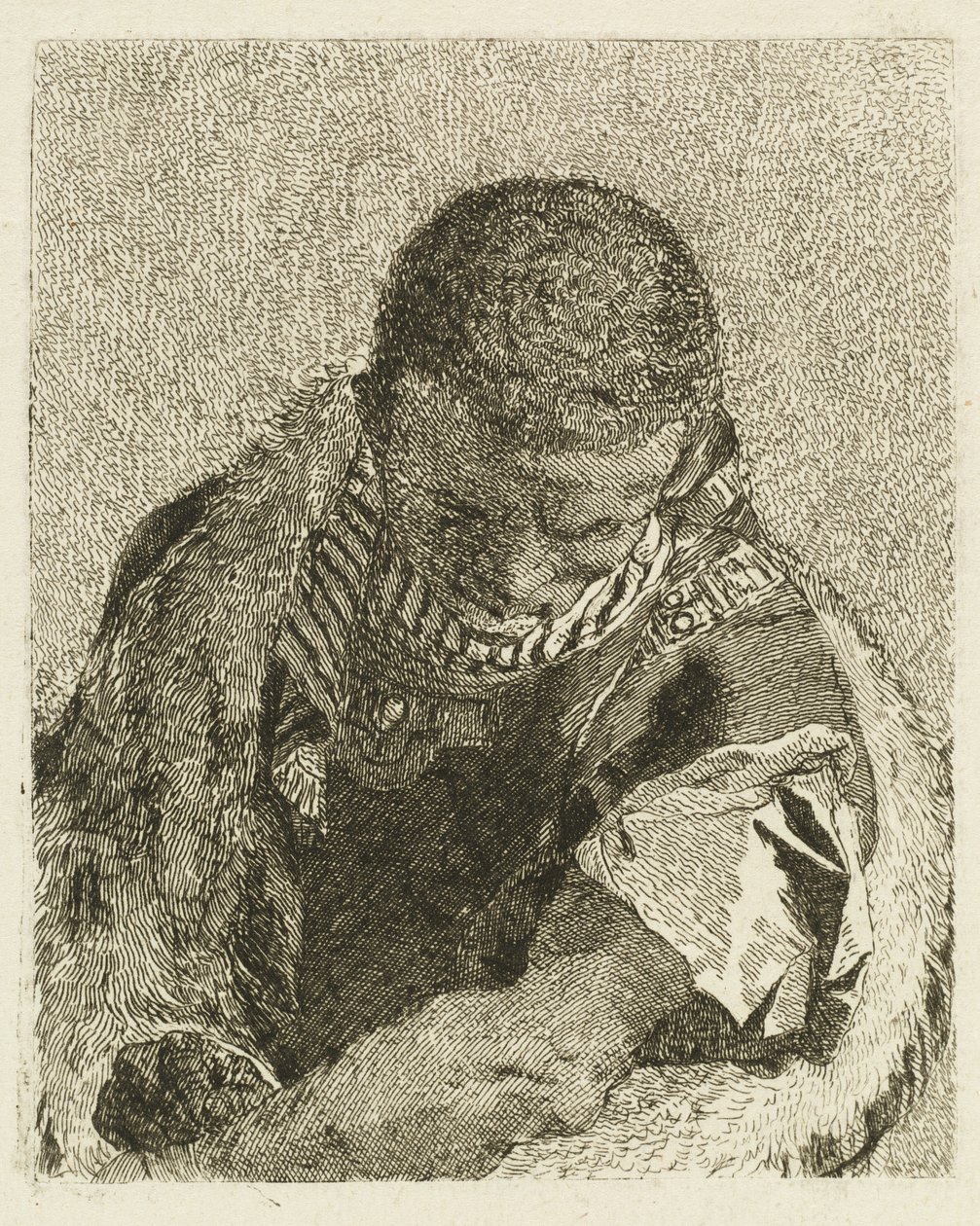 Szef torfowiska pochylającego się do przodu autorstwa Giovanni Domenico Tiepolo