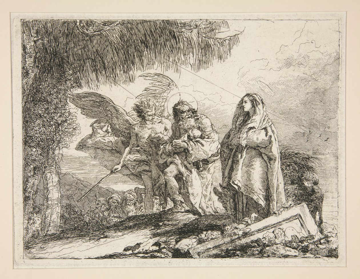Józef niosący Jezusa w ramionach, z cyklu Idee pittoresche sopra la fuga in Egitto (Ucieczka do Egiptu) autorstwa Giovanni Domenico Tiepolo