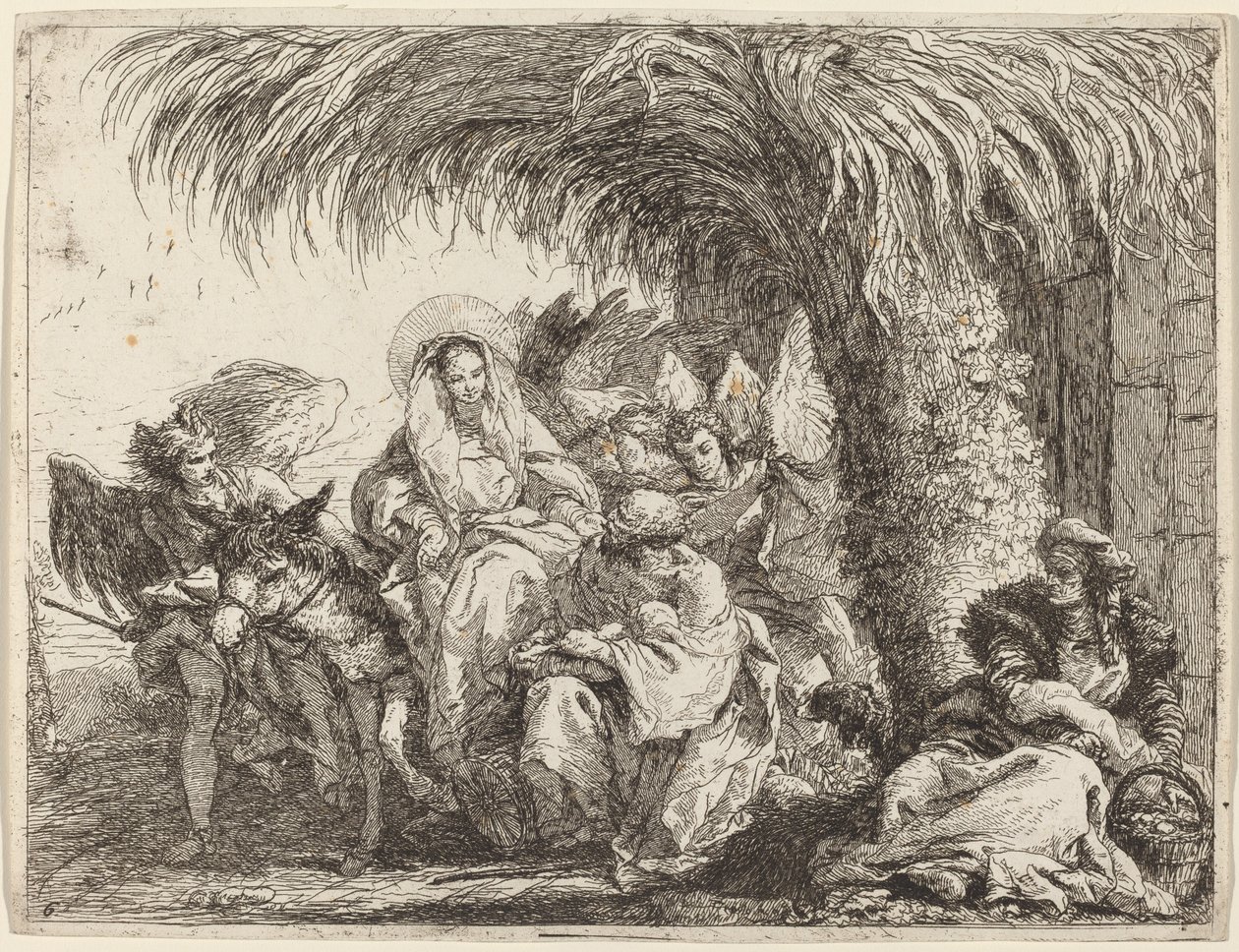 Józef klęka z Dzieciątkiem przed Maryją na Osiołku autorstwa Giovanni Domenico Tiepolo