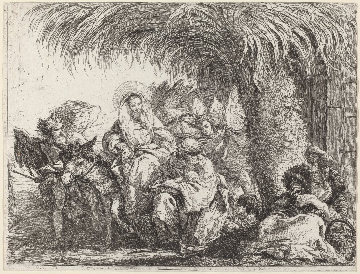 Józef klęka z Dzieciątkiem przed Maryją na Osiołku autorstwa Giovanni Domenico Tiepolo
