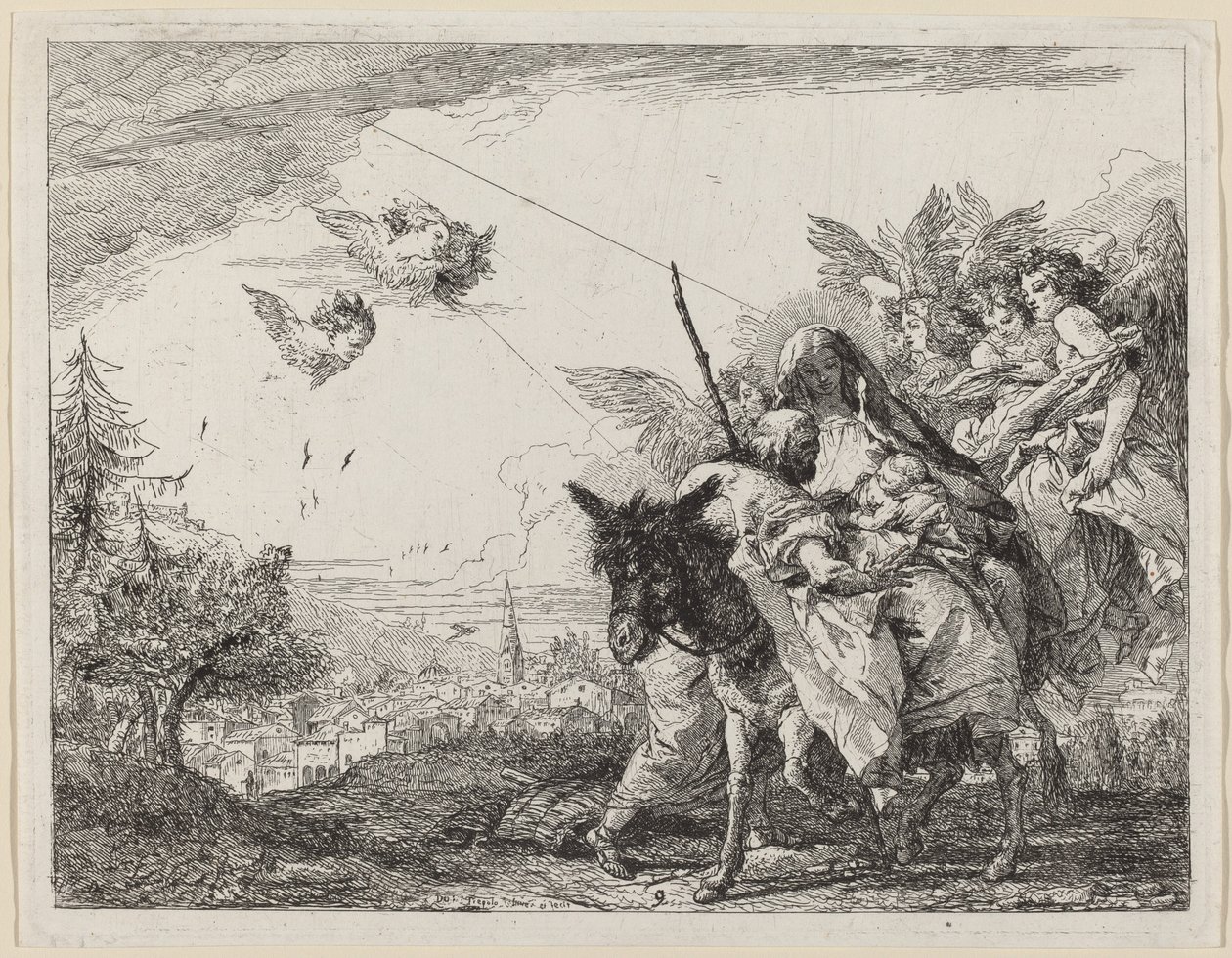 Józef, stojący, adoruje dziecko autorstwa Giovanni Domenico Tiepolo
