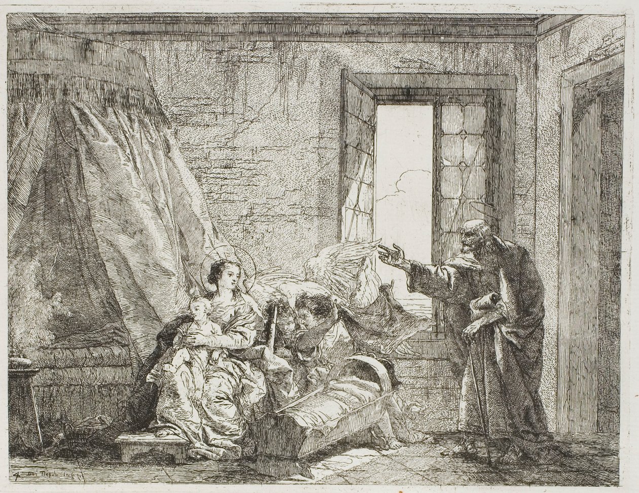 Józef mówi Marii o ich zbliżającym się wyjeździe, tablica czwarta z Ucieczki do Egiptu autorstwa Giovanni Domenico Tiepolo