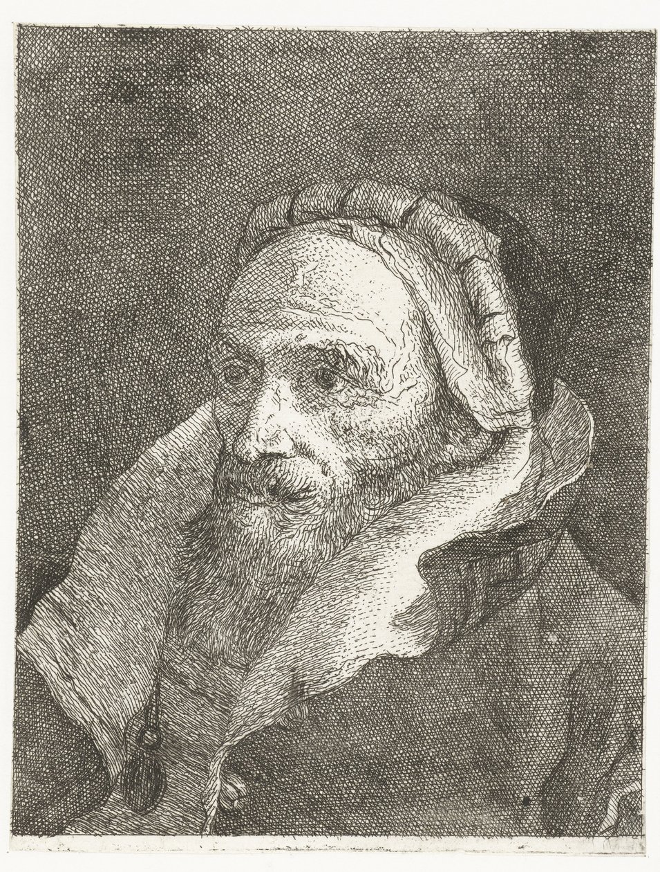 Mężczyzna z wysokim kołnierzem płaszcza Kolekcja głów (tytuł serii) Raccolta di Teste (tytuł serii) autorstwa Giovanni Domenico Tiepolo