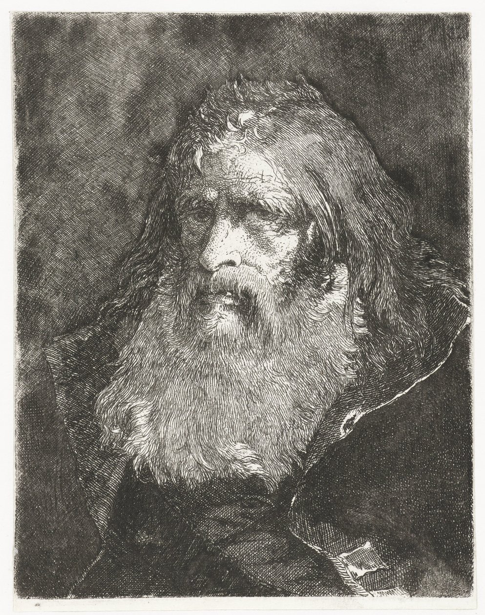 Mężczyzna z długimi włosami i bez nakrycia głowy Kolekcja głów (tytuł serii) Raccolta di Teste (tytuł serii) autorstwa Giovanni Domenico Tiepolo