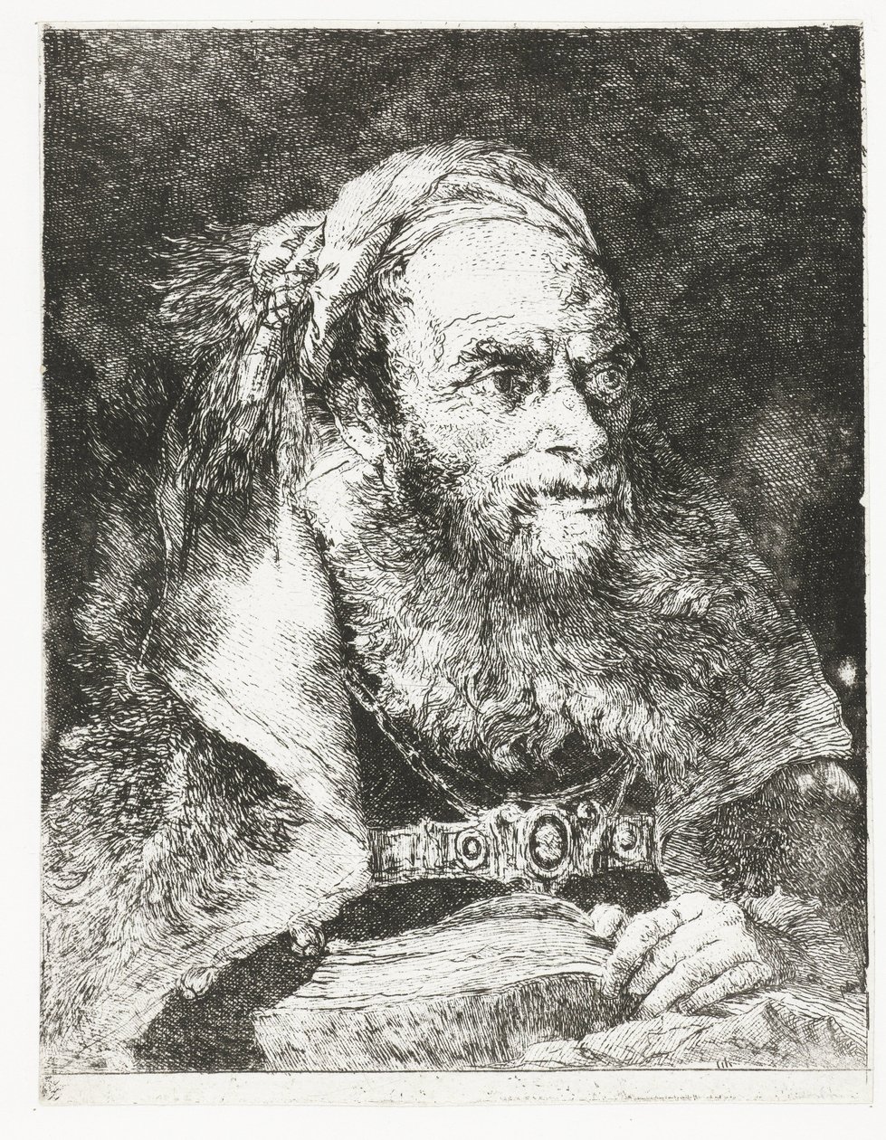 Mężczyzna z otwartą książką Kolekcja głów (tytuł serii) Raccolta di Teste (tytuł serii) autorstwa Giovanni Domenico Tiepolo