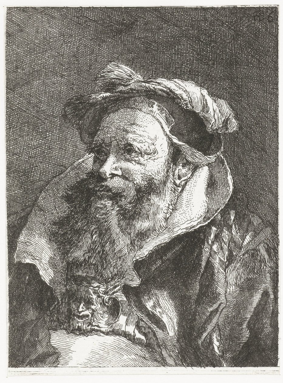 Mężczyzna z głową satyra na sprzączce Kolekcja głów (tytuł serii) Raccolta di Teste (tytuł serii) autorstwa Giovanni Domenico Tiepolo