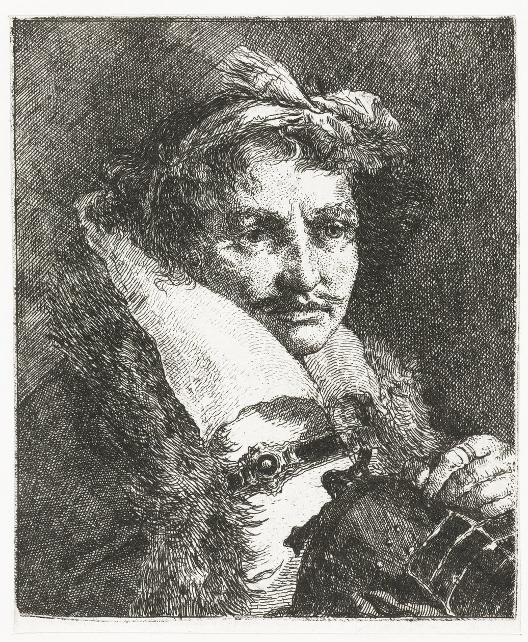 Mężczyzna z wąsami i kaskiem Kolekcja głów (tytuł serii) Raccolta di Teste (tytuł serii) autorstwa Giovanni Domenico Tiepolo