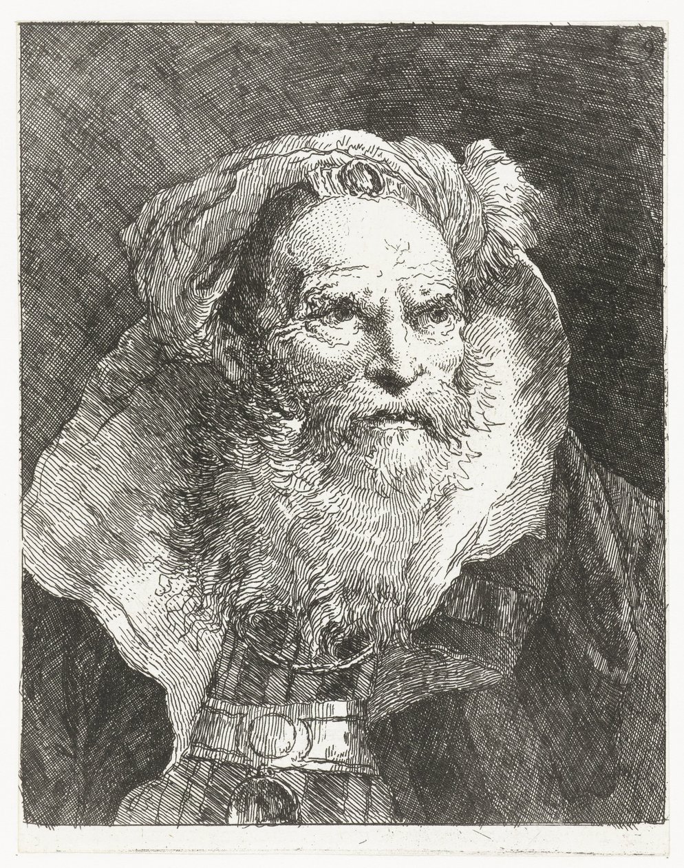 Mężczyzna w turbanie i wysokiej stójce Kolekcja głów (tytuł serii) Raccolta di Teste (tytuł serii) autorstwa Giovanni Domenico Tiepolo