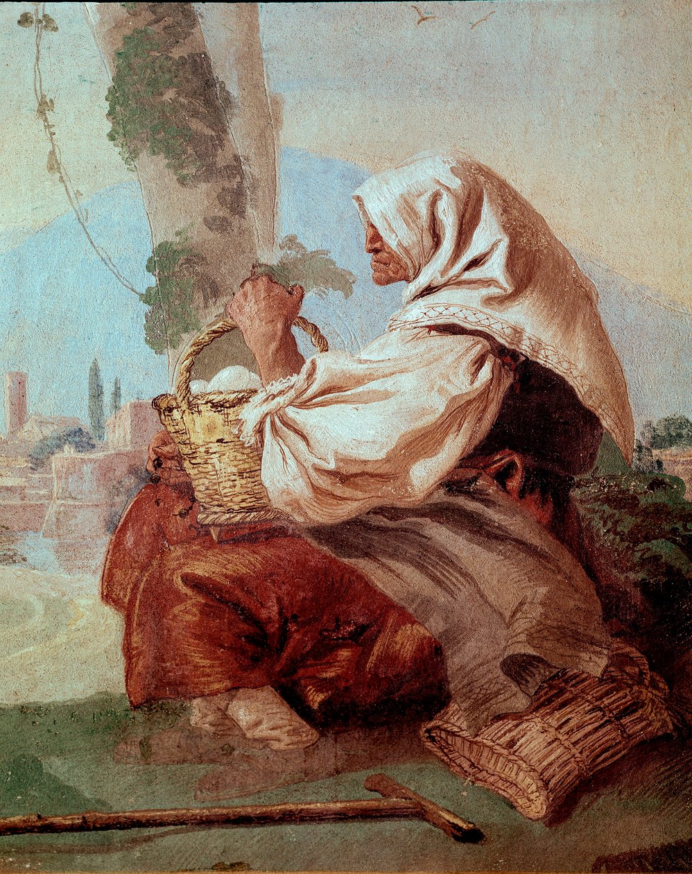 Stara wieśniaczka z koszem jajek z „Foresterii” (Pensjonat) autorstwa Giovanni Domenico Tiepolo