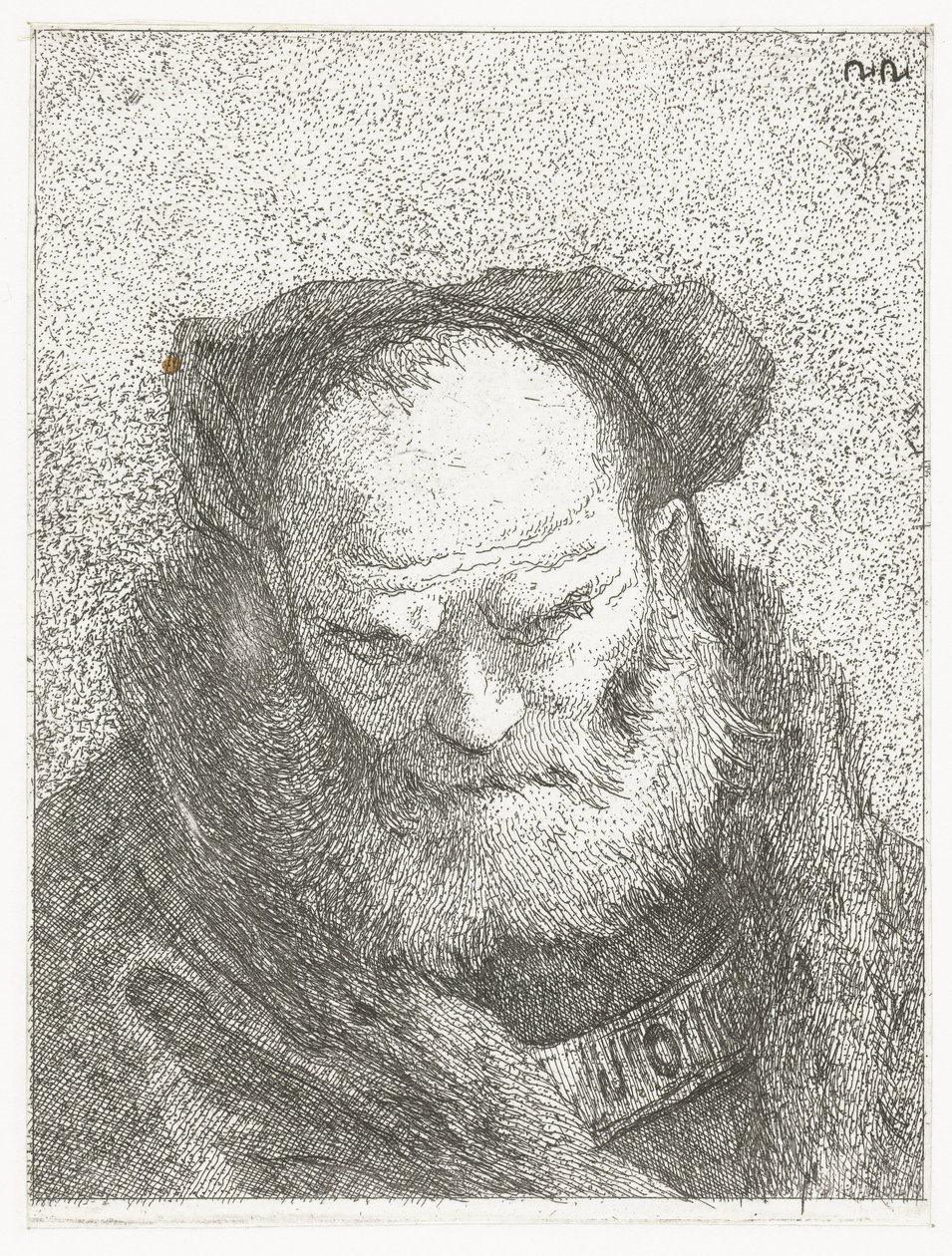 Stary człowiek z brodą i pochyloną głową Kolekcja głów (tytuł serii) Raccolta di Teste (tytuł serii) autorstwa Giovanni Domenico Tiepolo