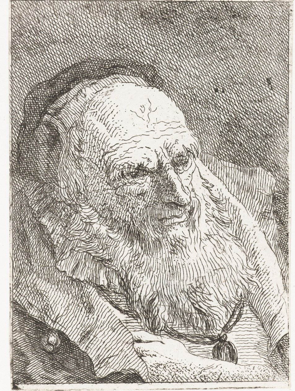 Starszy mężczyzna z ręką schowaną pod płaszczem autorstwa Giovanni Domenico Tiepolo