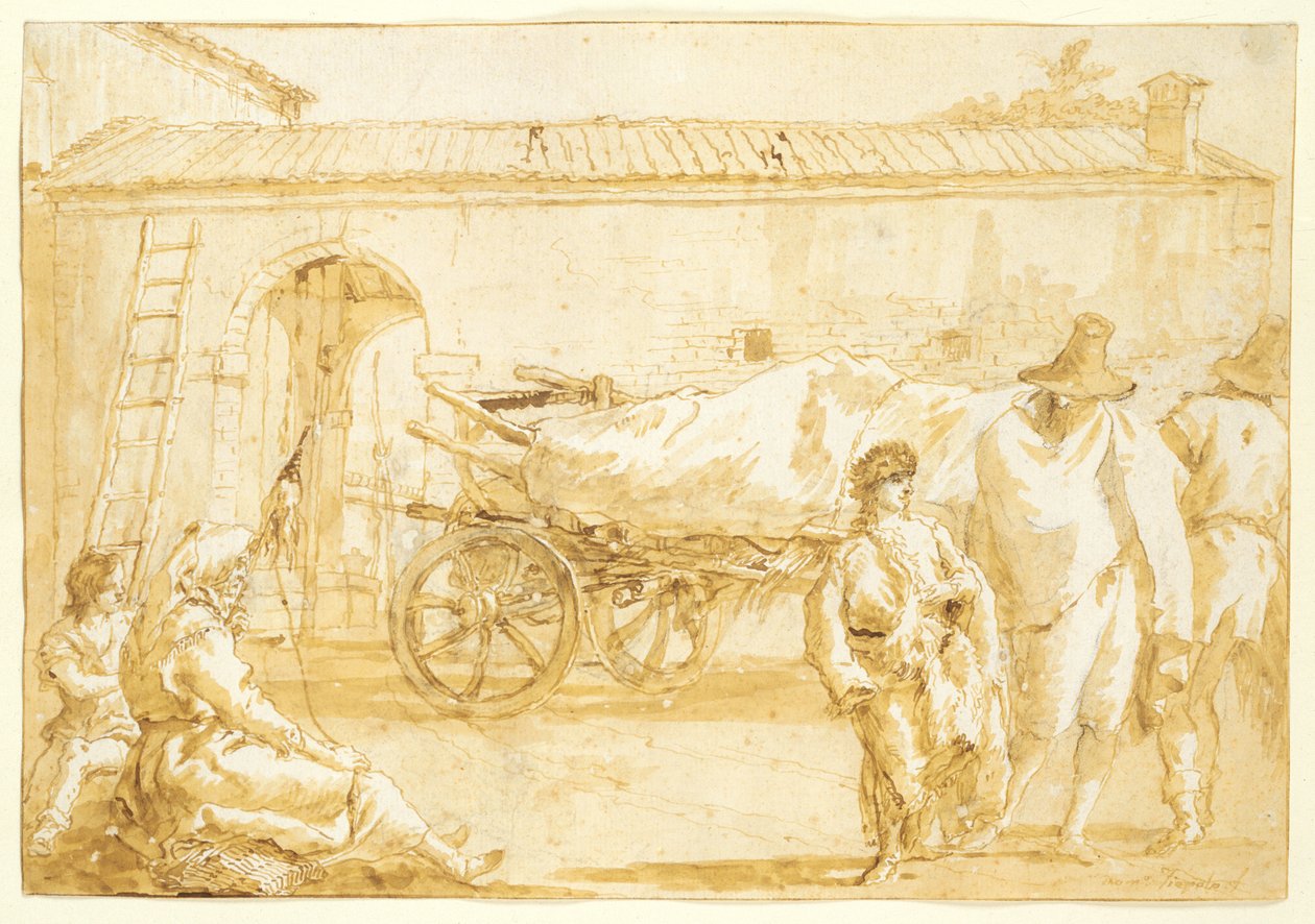 Chłopi z wozem rolniczym autorstwa Giovanni Domenico Tiepolo