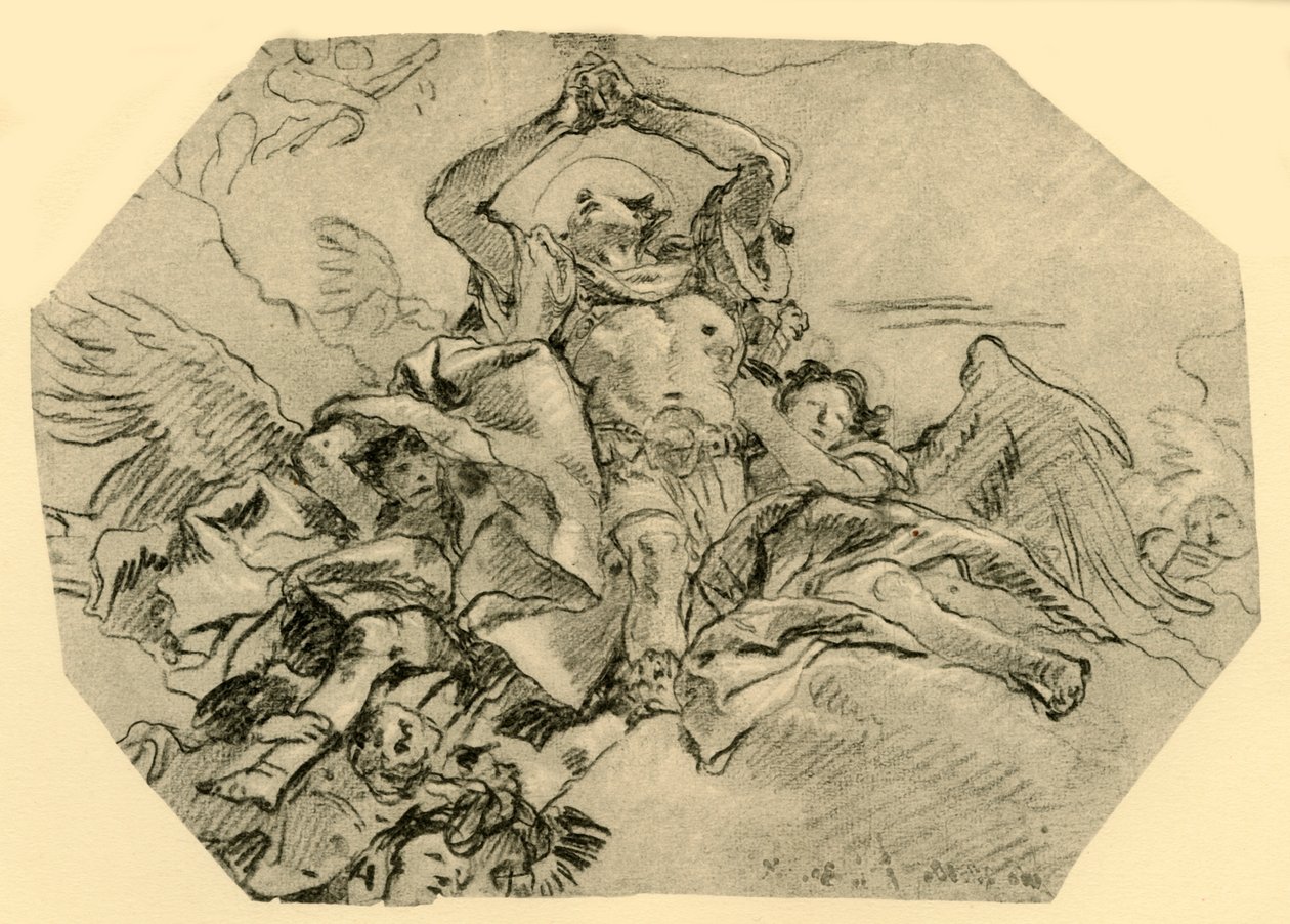 Modlący się święty w otoczeniu aniołów, 1762, 1928 autorstwa Giovanni Domenico Tiepolo