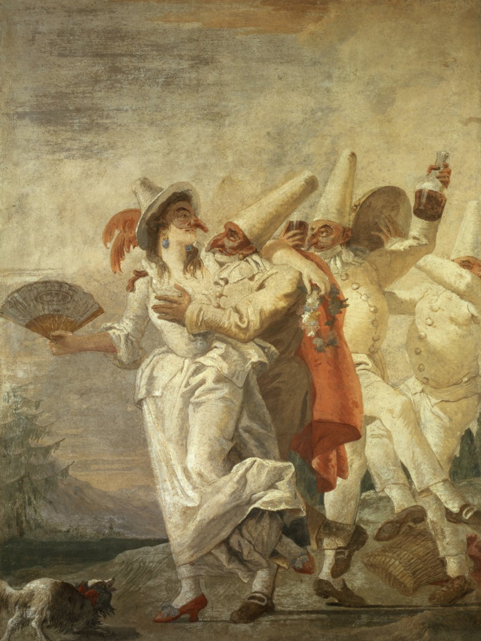 Pulcinella verliebt, ok. 1793 r. autorstwa Giovanni Domenico Tiepolo
