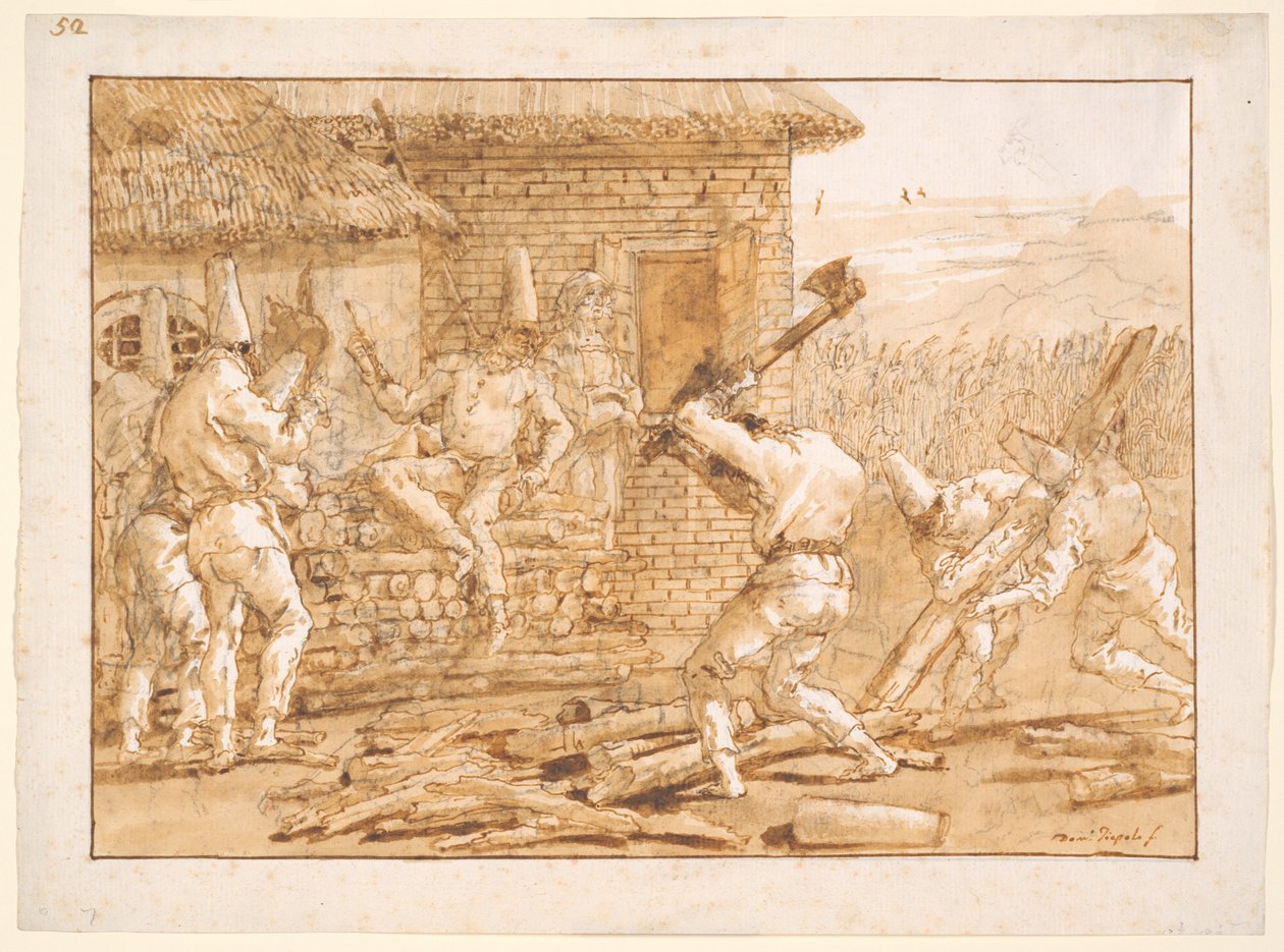 Kłody do krojenia Punchinello autorstwa Giovanni Domenico Tiepolo