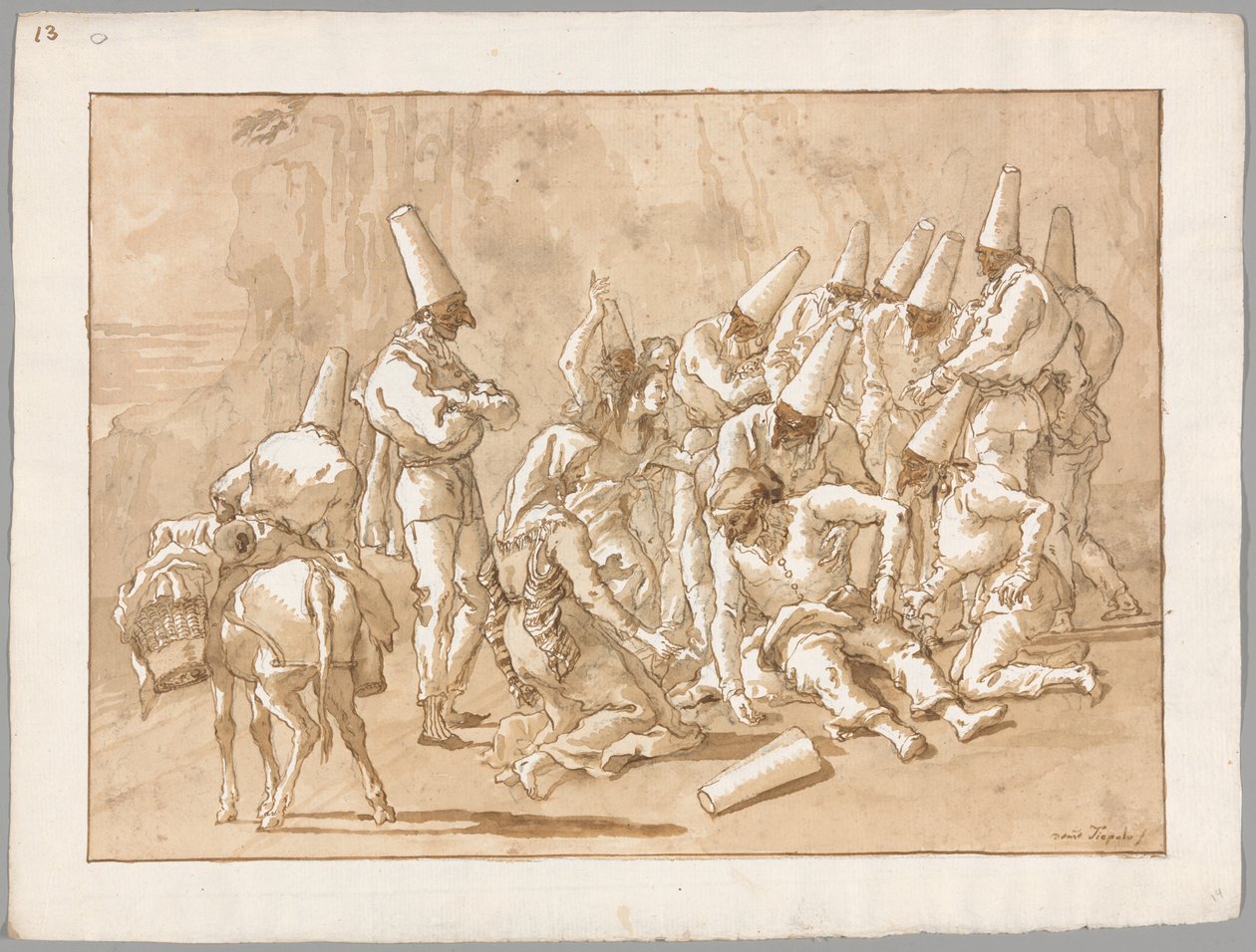 Punchinello upada na drodze autorstwa Giovanni Domenico Tiepolo