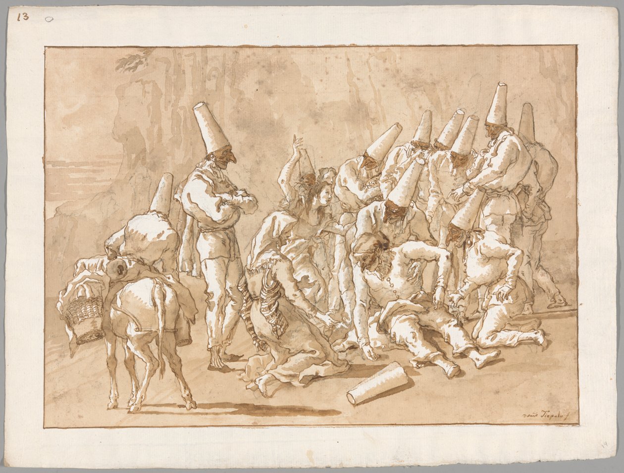 Punchinello upada na drodze autorstwa Giovanni Domenico Tiepolo