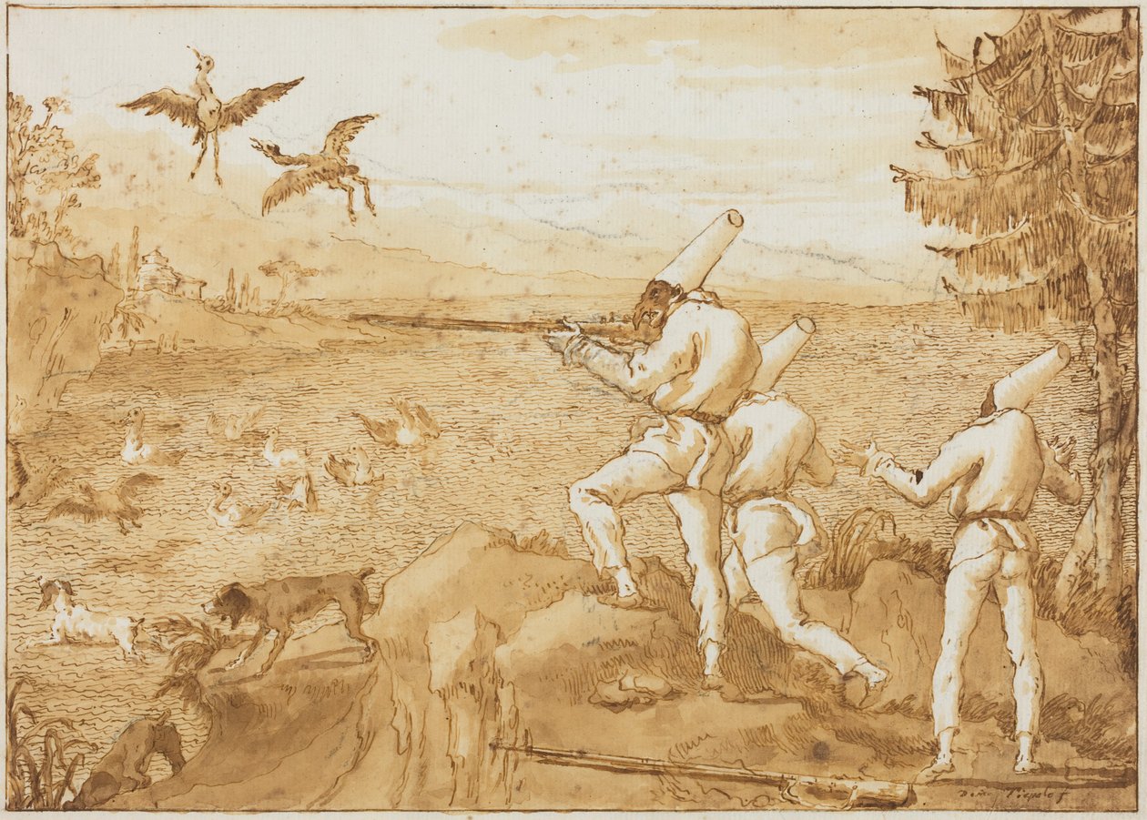 Punchinella polujący na ptactwo wodne autorstwa Giovanni Domenico Tiepolo