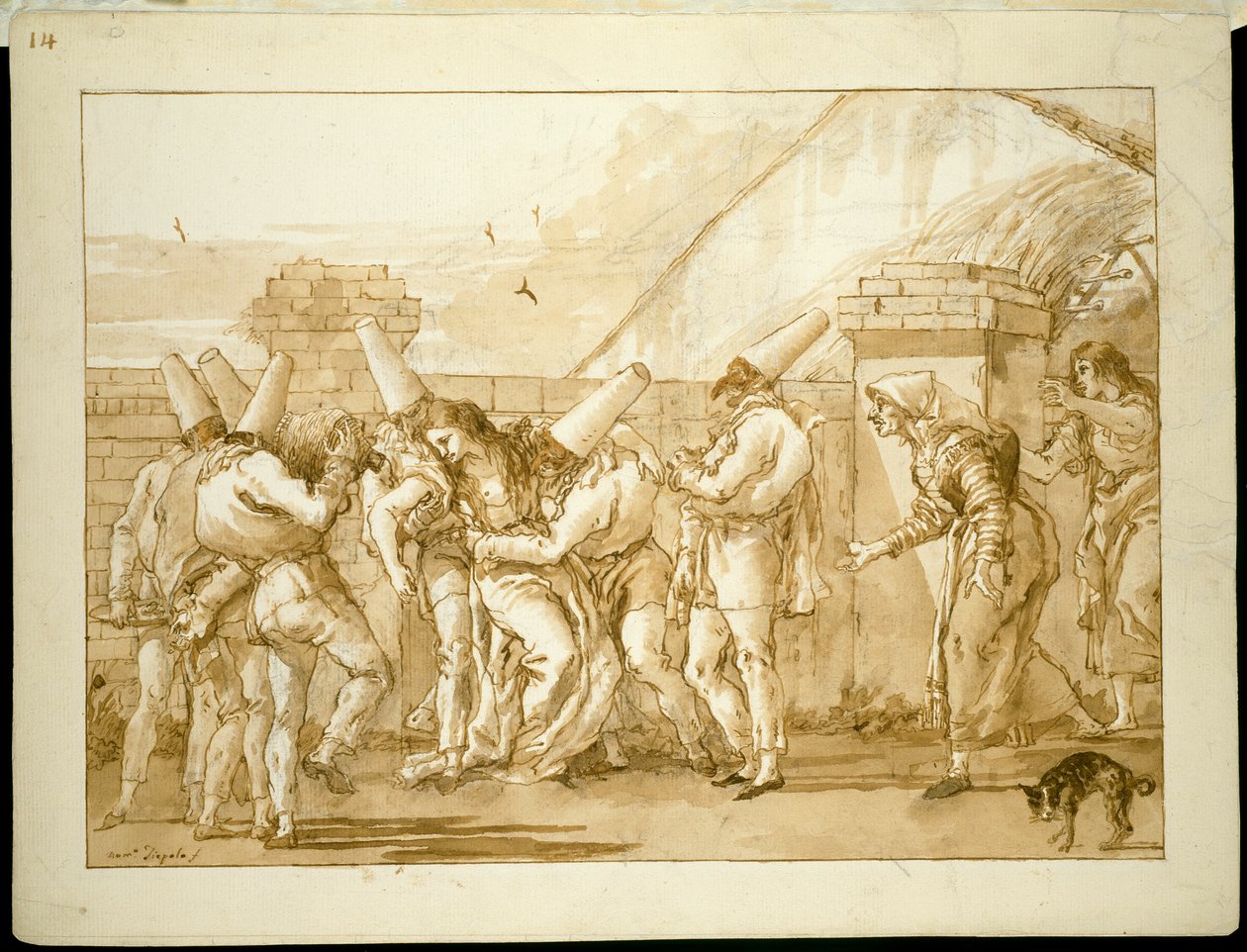 Mistrzyni Punchinello mdleje autorstwa Giovanni Domenico Tiepolo