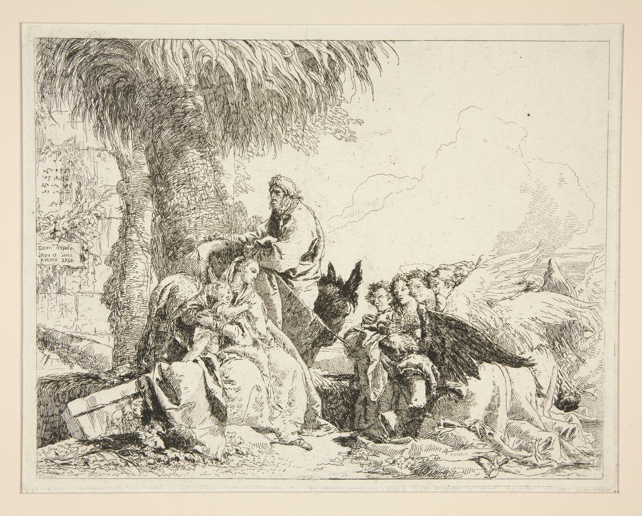 Odpoczynek podczas Ucieczki do Egiptu, z cyklu Idee pittoresche sopra la fuga in Egitto (Ucieczka do Egiptu) autorstwa Giovanni Domenico Tiepolo
