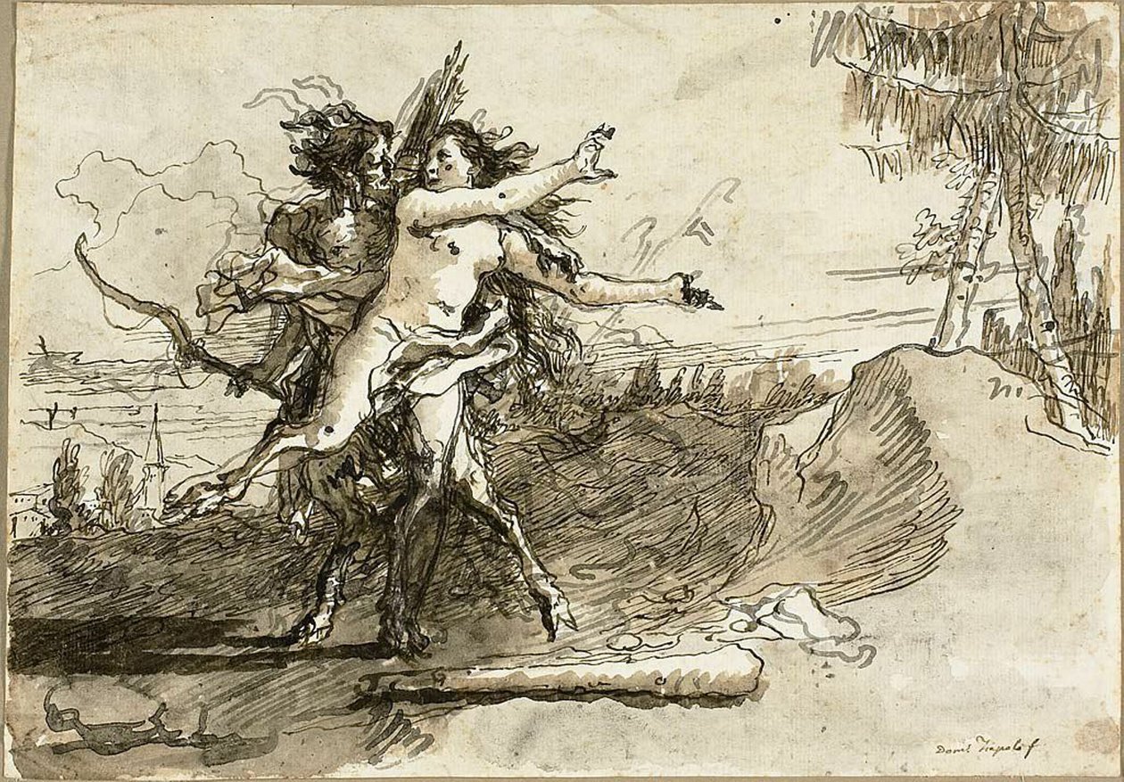 Satyr zaskakuje satyress autorstwa Giovanni Domenico Tiepolo
