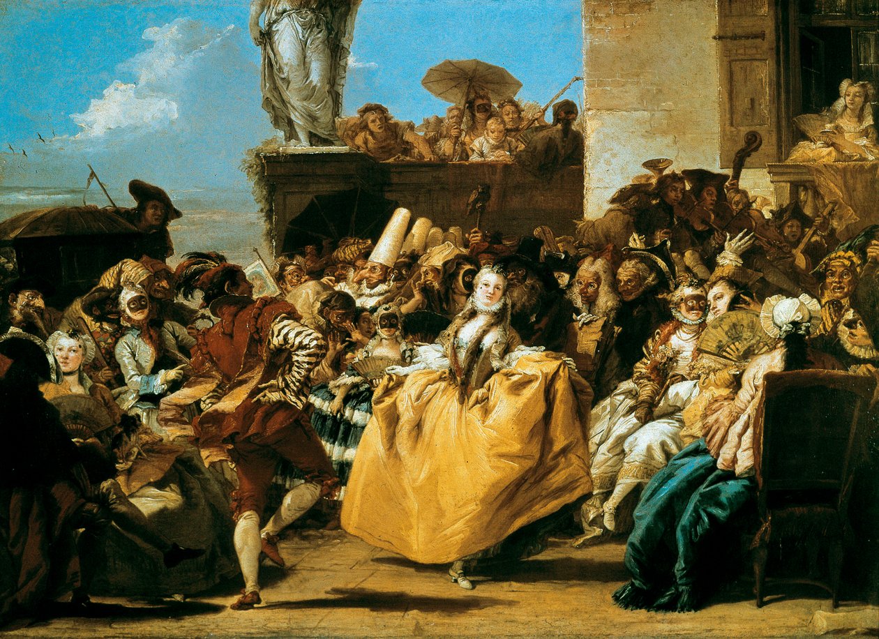 Scena karnawału lub Le menuet 1754 autorstwa Giovanni Domenico Tiepolo