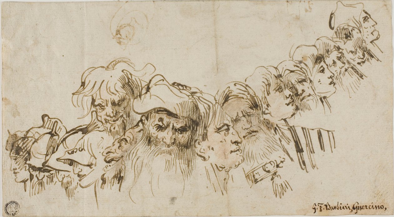 Szkice męskich głów (recto); królowa i paź (verso) autorstwa Giovanni Domenico Tiepolo