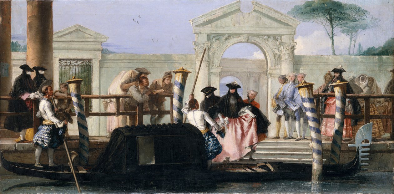 Wyjazd gondoli, połowa lat 60. XVIII wieku. autorstwa Giovanni Domenico Tiepolo