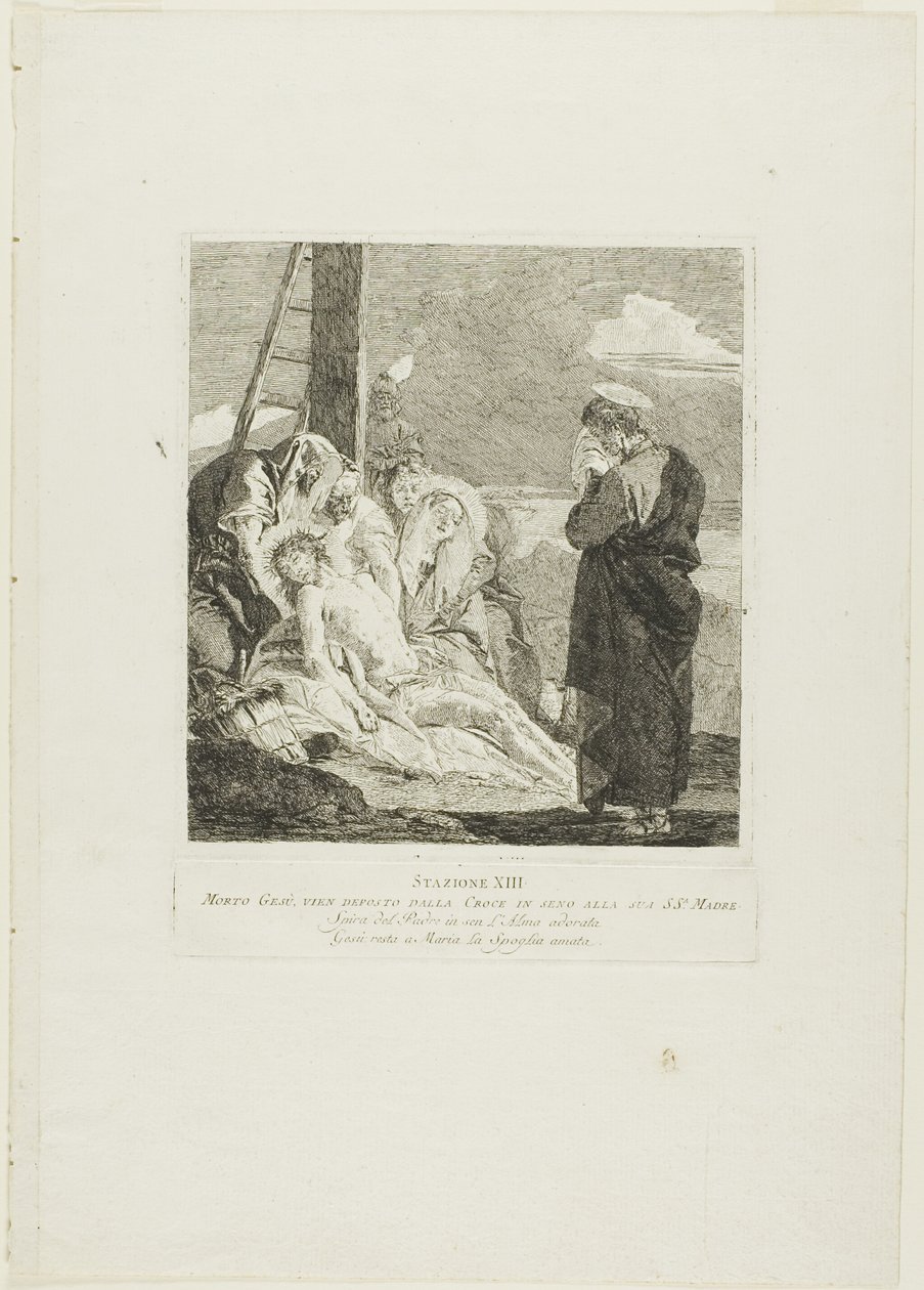 Złożenie do grobu, płyta trzynasta z Drogi Krzyżowej autorstwa Giovanni Domenico Tiepolo