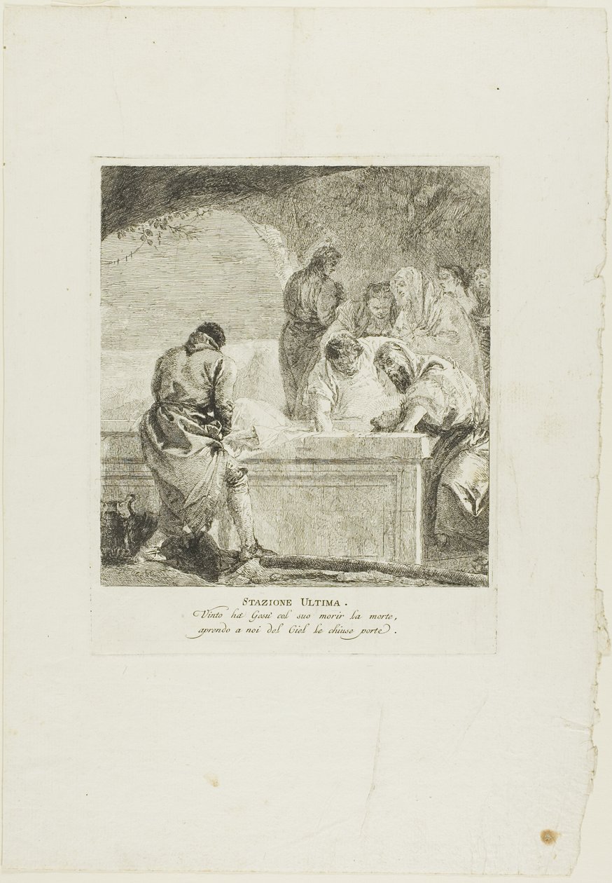 Złożenie do grobu, płyta czternasta z Drogi Krzyżowej autorstwa Giovanni Domenico Tiepolo
