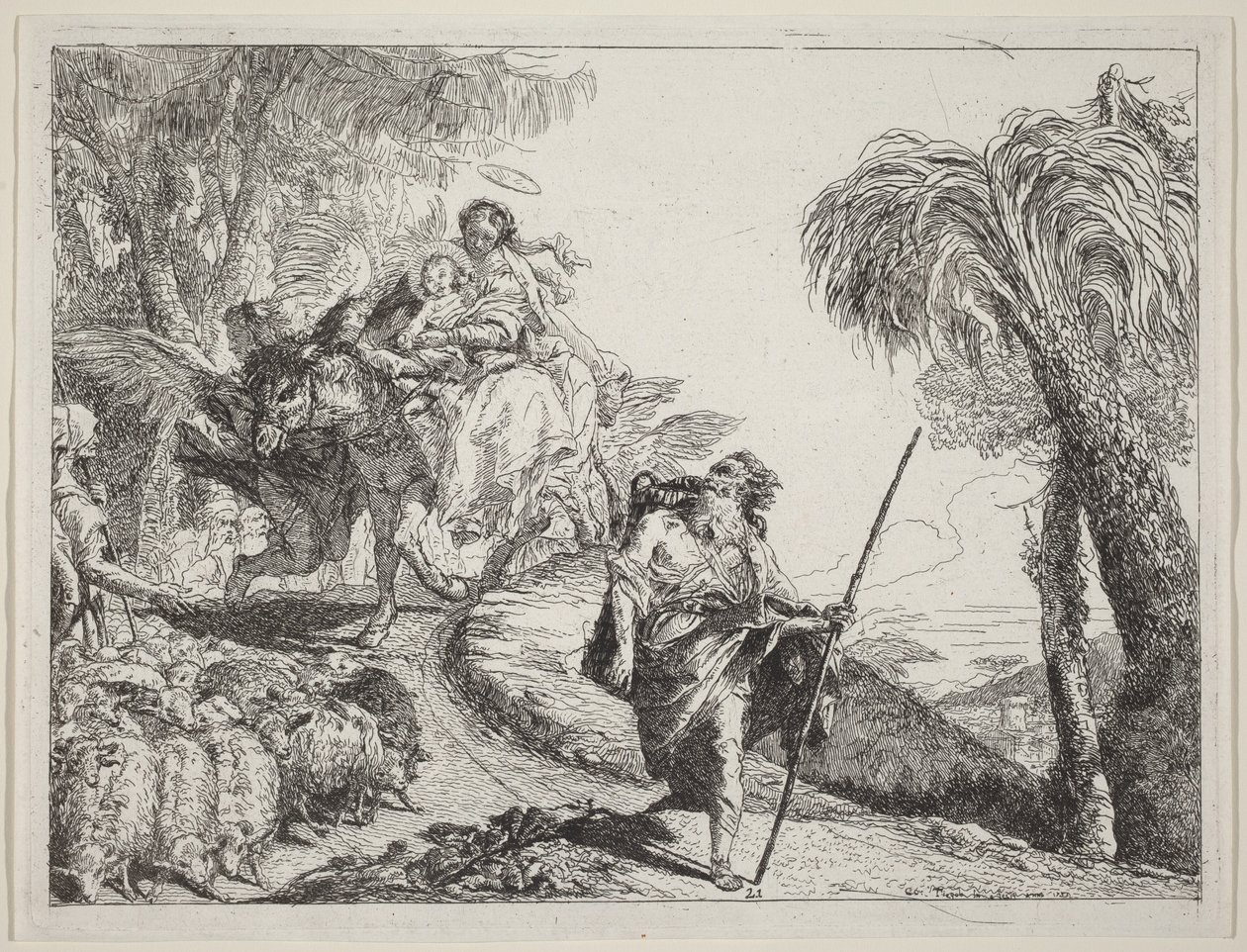 Ucieczka z Józefem na pierwszym planie autorstwa Giovanni Domenico Tiepolo