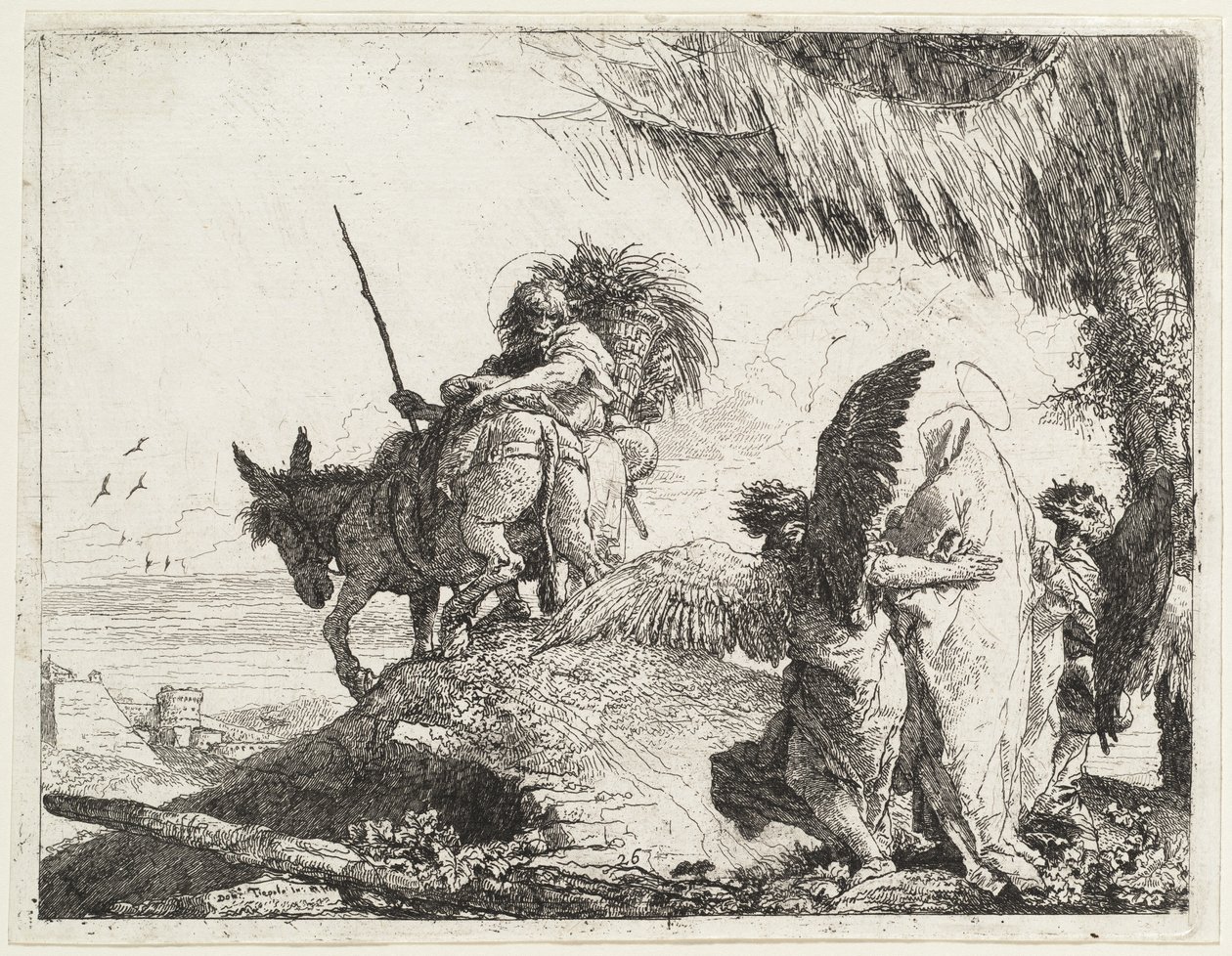 Lot, z Madonną po prawej, wspieraną przez anioły autorstwa Giovanni Domenico Tiepolo