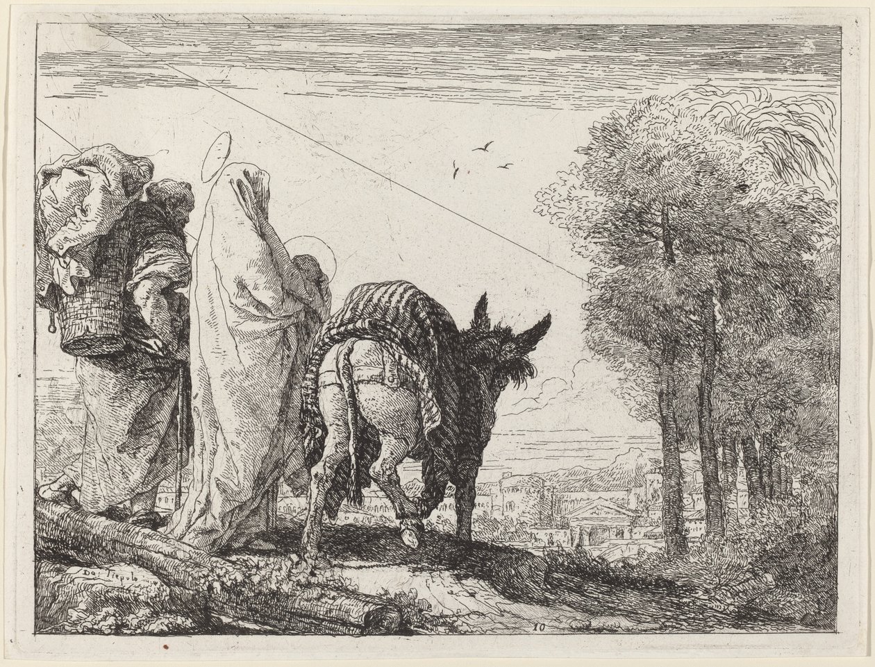 Ucieczka ze Świętą Rodziną po lewej stronie autorstwa Giovanni Domenico Tiepolo