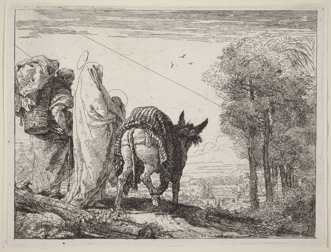 Ucieczka ze Świętą Rodziną po lewej autorstwa Giovanni Domenico Tiepolo