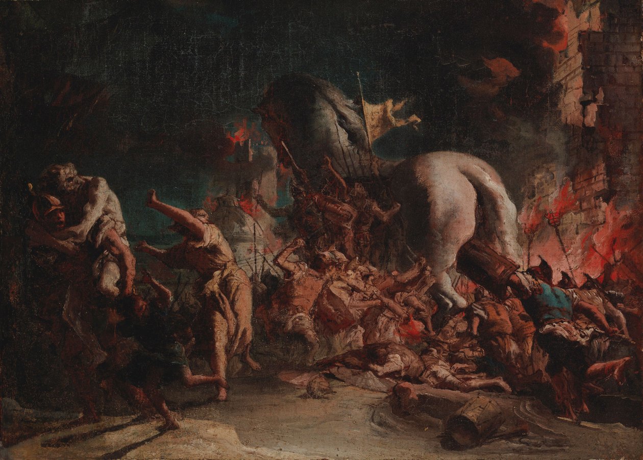 Grecy łupią Troję autorstwa Giovanni Domenico Tiepolo