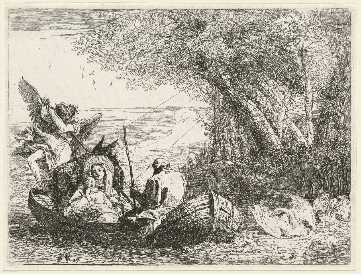 Przeprawa Świętej Rodziny przez rzekę autorstwa Giovanni Domenico Tiepolo