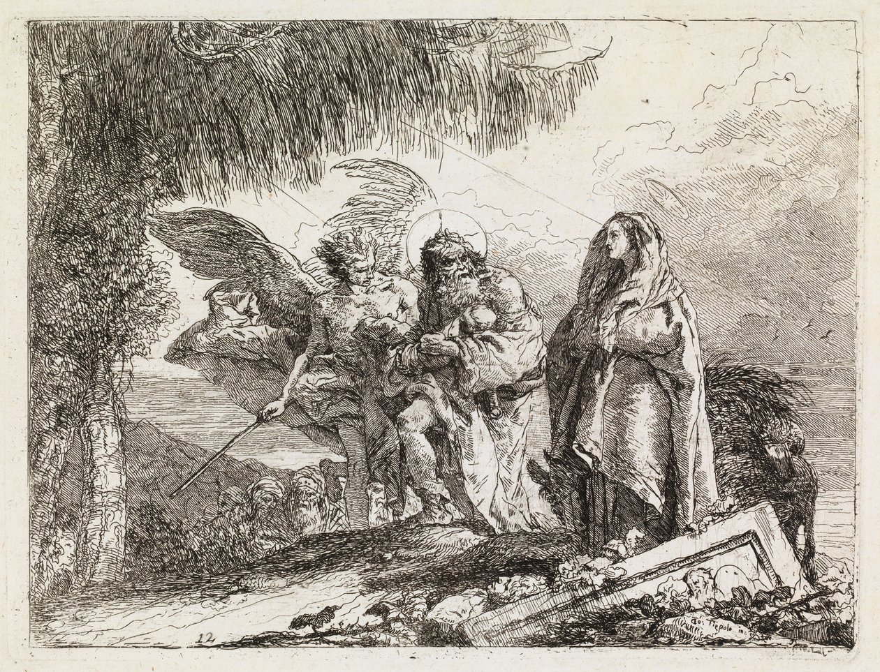 Święta Rodzina w eskorcie anioła (Ucieczka do Egiptu XII) autorstwa Giovanni Domenico Tiepolo