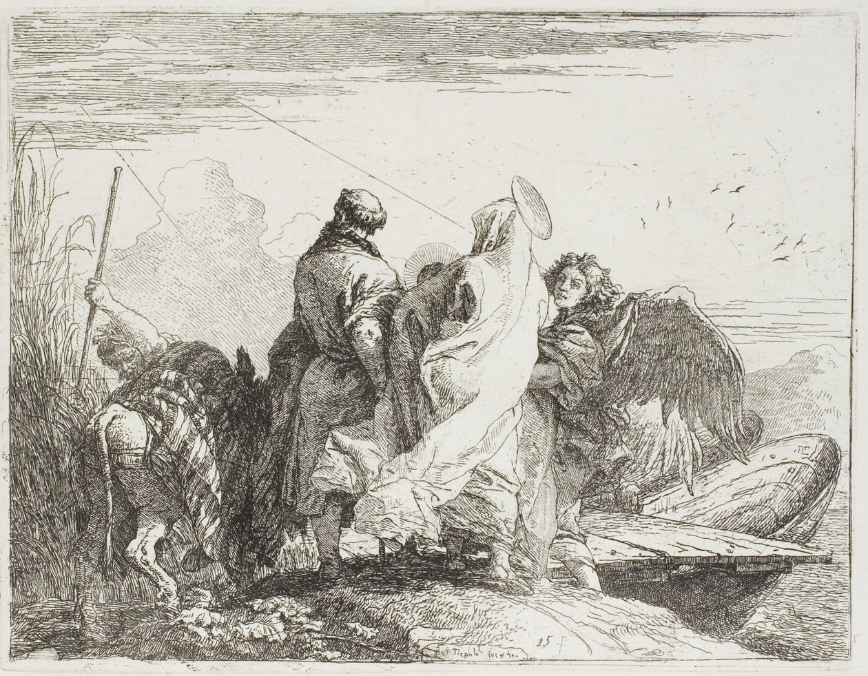 Święta Rodzina Schodząca z Brzegu, płyta piętnasta z Ucieczki do Egiptu autorstwa Giovanni Domenico Tiepolo