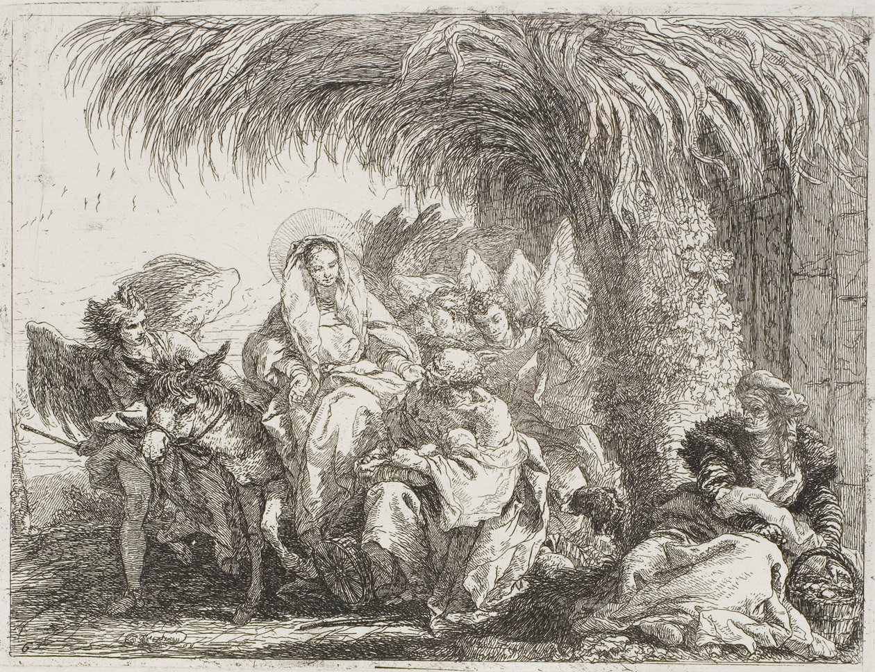 Święta Rodzina pod palmą, płyta szósta z Ucieczki do Egiptu autorstwa Giovanni Domenico Tiepolo