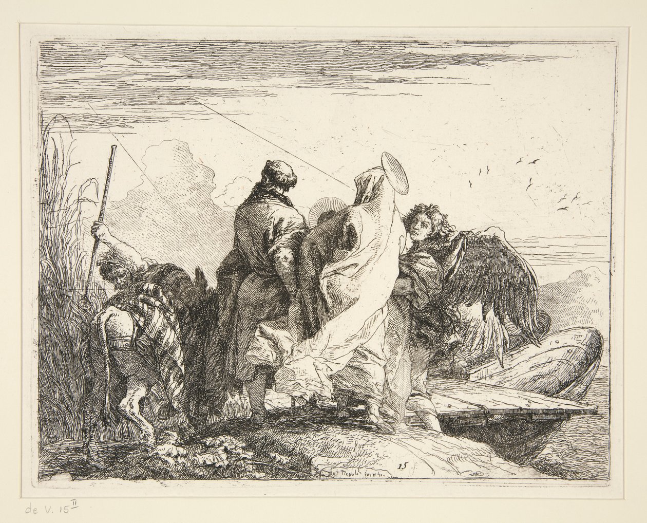 Święta Rodzina nad rzeką, z cyklu Idee pittoresche sulla fuga in Egitto (Ucieczka do Egiptu) autorstwa Giovanni Domenico Tiepolo